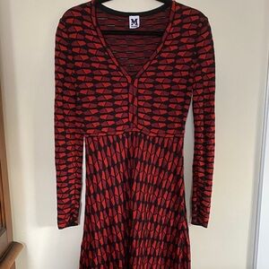 Missoni Red & Black Long Sleeve Geometric Knit Dress